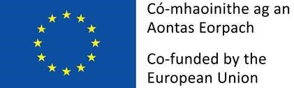 Co Founder by the EU logo in Irish and English